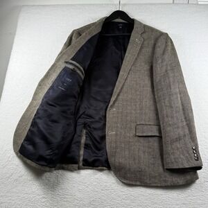 J Crew Ludlow 100% Linen Brown Herringbone Blazer Sport Coat Jacket Mens 44R